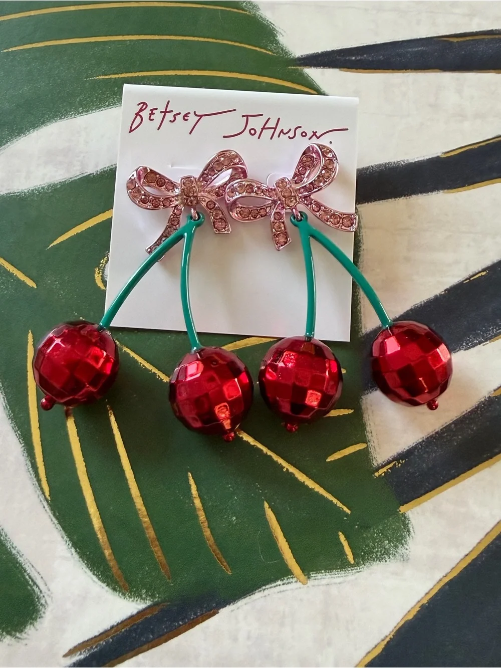 Betsey Johnson Cherry Bow Statement Drop Earrings NWT - Picture 1 of 5